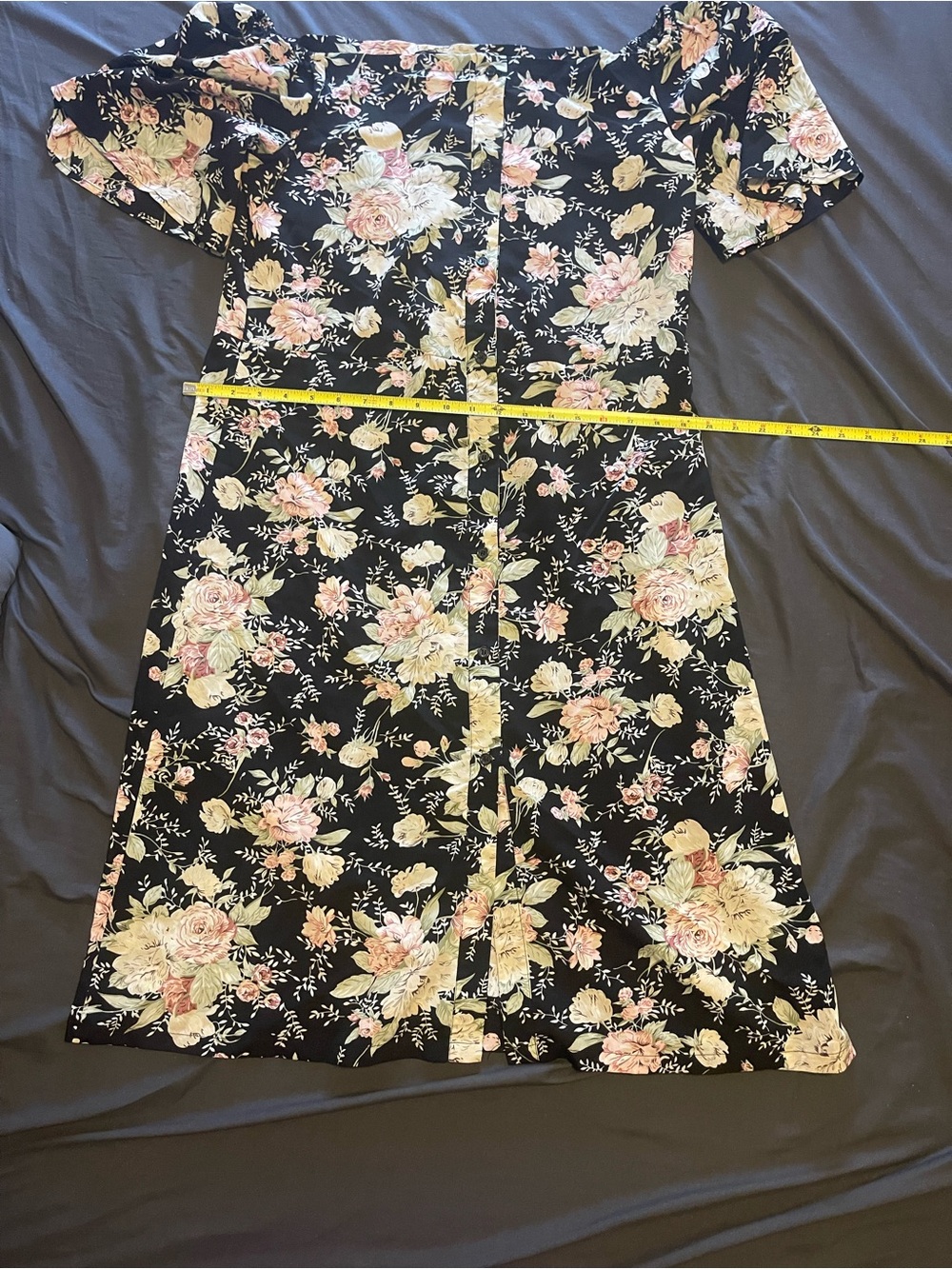 SHEIN Black Midi Dress with Pink and Cream Floral Print